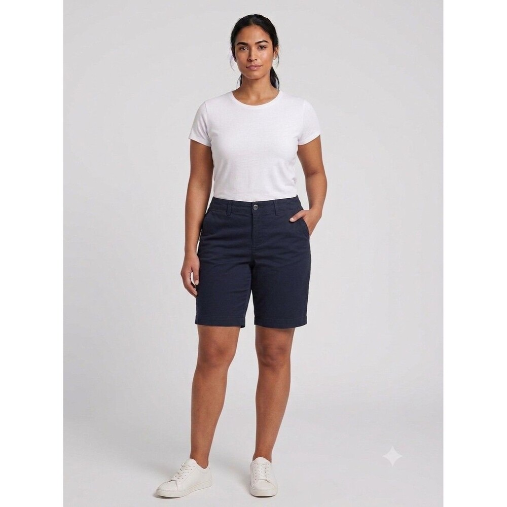 Arizona Jean Co NWT Bermuda Shorts Womens 16 Navy Mid Rise Twill Stretch 12"